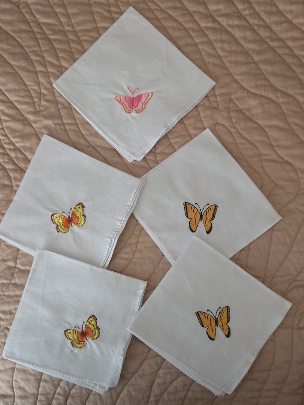 5 Embroidered Butterfly Cocktail Napkins or Hankies